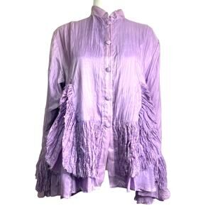 Lavender Blouse 100% Silk Crepe Details Draping Vintage Large
